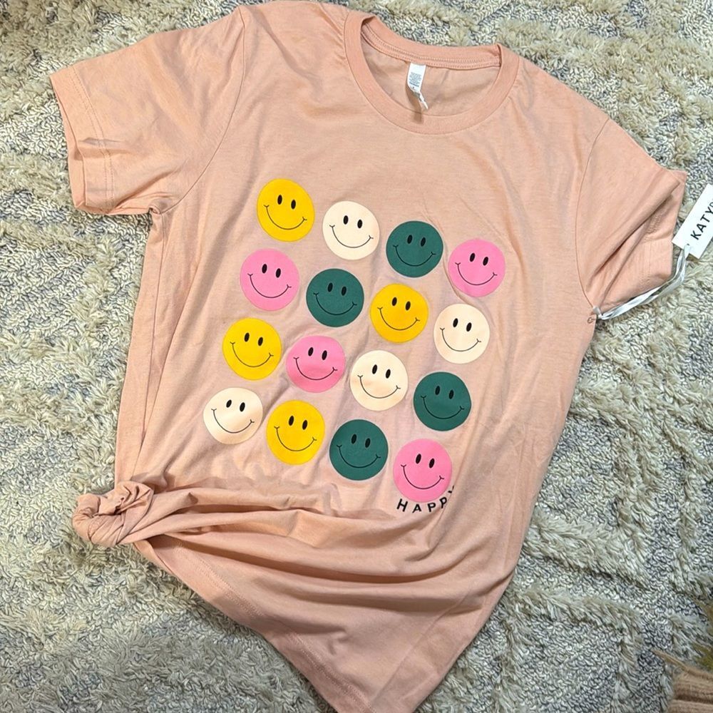 Katydid Happy Colorful Smiley Tee Size M NEW